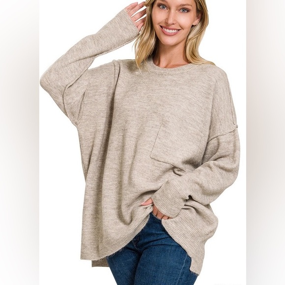 Melange Hi-Low Hem Pocket Oversized Sweater NWT - Picture 1 of 3